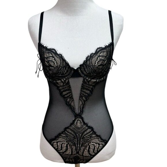 Victoria's Secret Women's Size 32C Mesh Body Suit Lace Inserts Lace up Sides - Picture 1 of 7